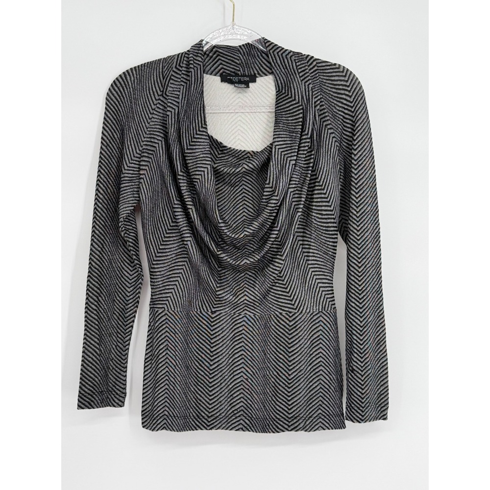 Etcetera Womens Sz S Black Grey Chevron Zigzag Cowl Neck Long Sleeve Top